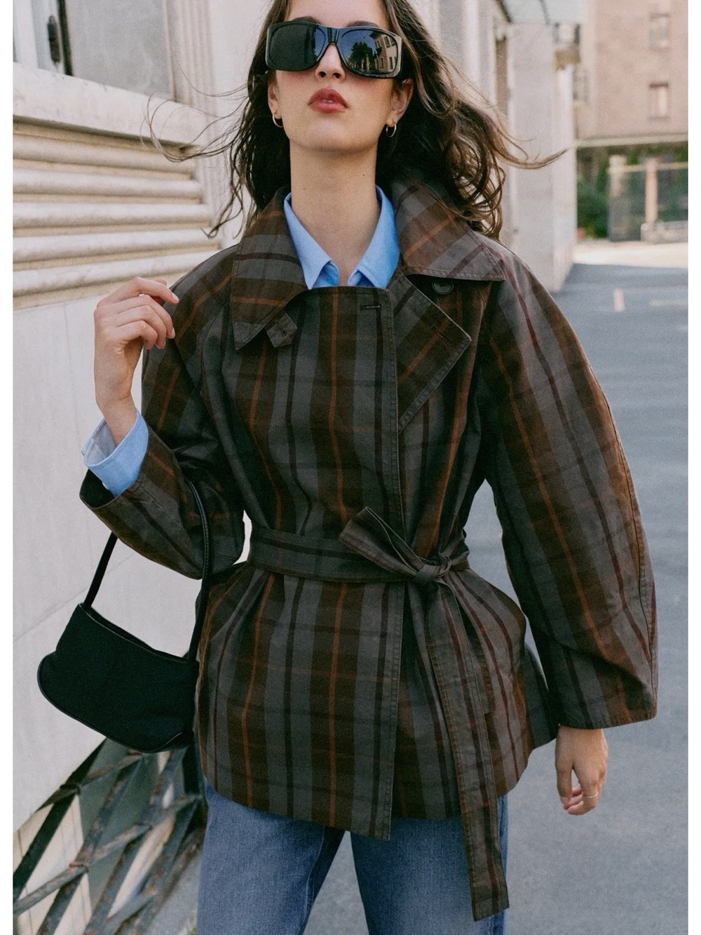 Zara PLAID BELTED TRENCH COAT